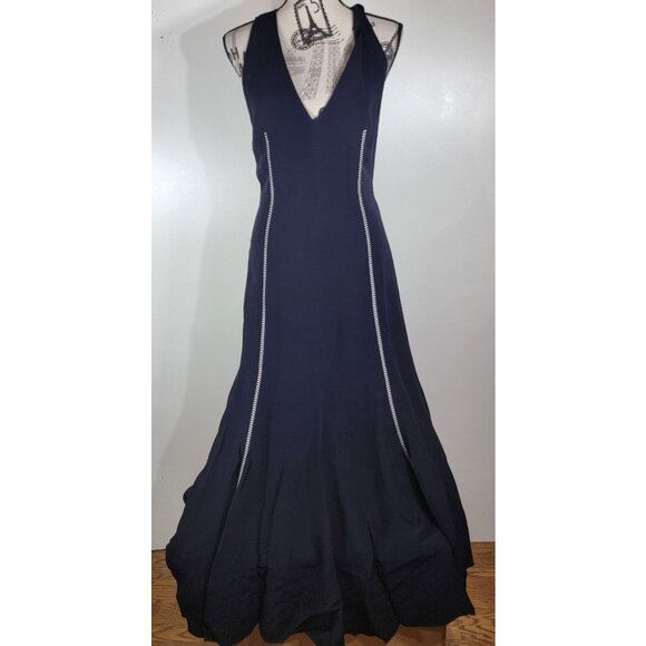 Gabriela Hearst Halter Maxi Dress with Contrast Stitching, Navy, Womens Size 8 - Picture 2 of 8